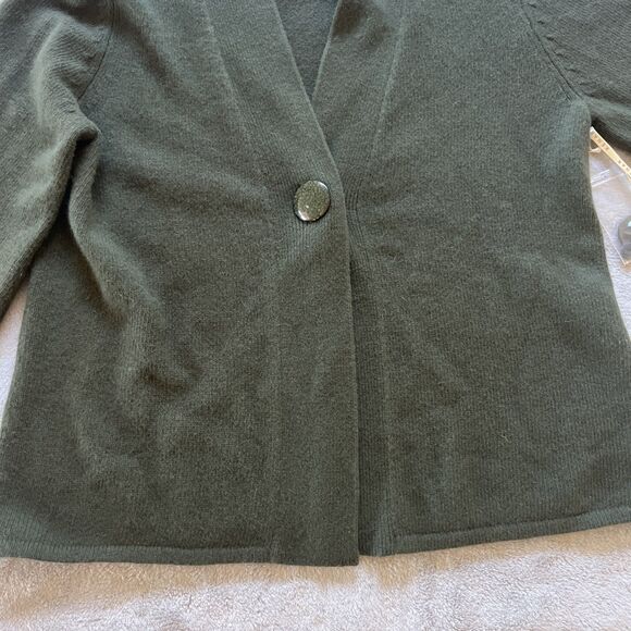 Kenar Cardigan Sweater Size Large Green Lambswool Angora Nylon Single Button - Picture 3 of 11